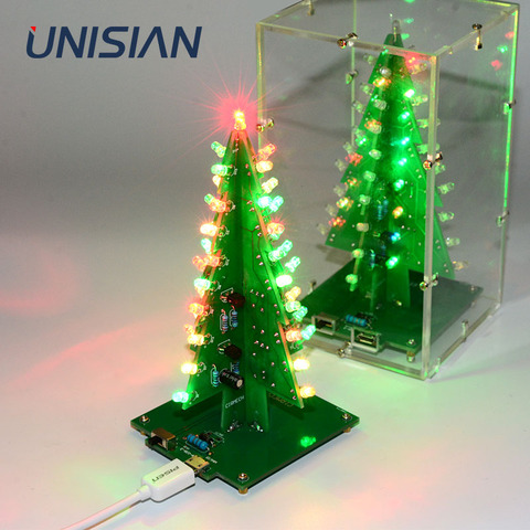 UNISIAN-Kit de árbol de Navidad 3D colorido, bricolaje, con carcasa acrílica, regalo de Navidad, diversión electrónica, set de DIY Flash LED, Kit interesante ► Foto 1/6