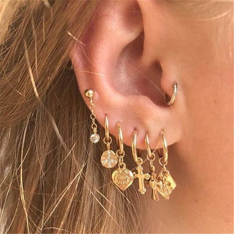 KMVEXO Vintage oro Cruz corazón pendiente geométrico conjuntos para regalo de las mujeres Punk moda perlas de cristal de Stud pendientes de joyería 2022 ► Foto 1/6