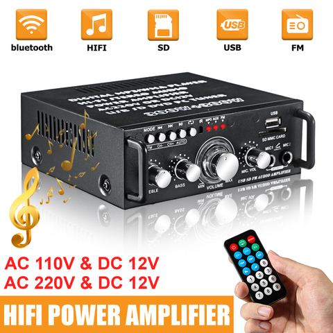 110V 220V 600W Mini Amplificador de Audio bluetooth Estéreo Amplificador de potencia FM SD HIFI 2CH AMP reproductor de Audio para coche ► Foto 1/6