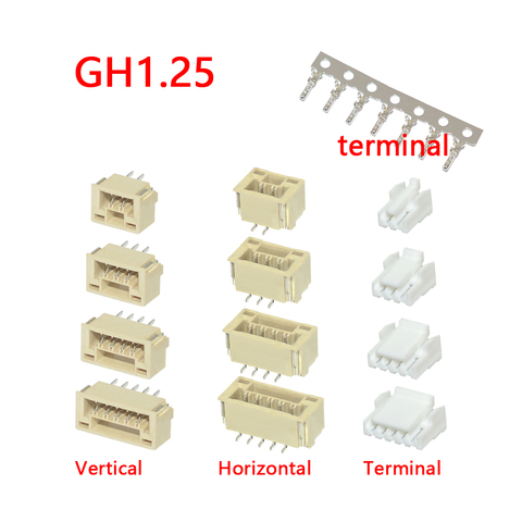 GH1.25 GH 1,25/1,27 1,25mm con conector de bloqueo enchufe Pin Header Vertical Horizontal terminal de carcasa JST 2 3 4 5 6 7 8 10 p ► Foto 1/5