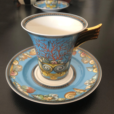 Taza de porcelana de hueso de concha con platillo del mundo del mar, tetera de leche, jarra de azúcar, decoración del hogar estilo europeo, vajilla de cocina, regalos de lujo ► Foto 1/6