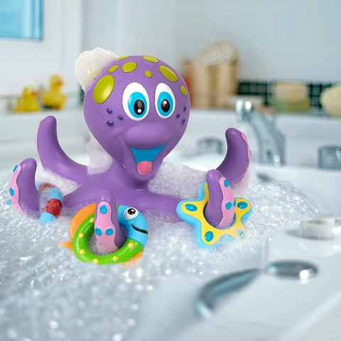 Pulpo morado flotante con 5 anillos, juguete interactivo de baño ► Foto 1/1