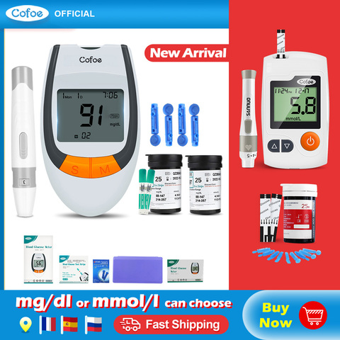 Cofoe-glucómetro para diabéticos, medidor de glucosa en sangre seguro y preciso, tiras de prueba y lancetas para Diabetes, 50/100 Uds. ► Foto 1/6