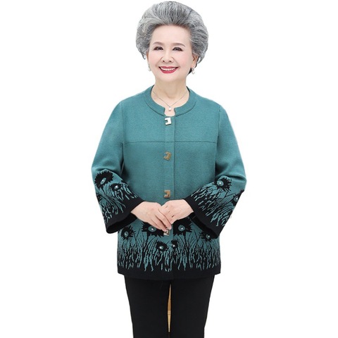 Cárdigan de punto para mujeres de mediana edad y ancianos, chaqueta suelta de talla grande, suéter de abuela, abrigo, cárdigans de punto para madre Y417, otoño ► Foto 1/6