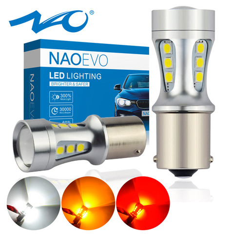 NAO P21W led BAY15D PY21W BA15S blanco 1300Lm coche bombilla LED P21/5 W de señal de vuelta de 1156 de 3030 a 6000K luz de freno amarilla lámpara de marcha atrás DRL ► Foto 1/6