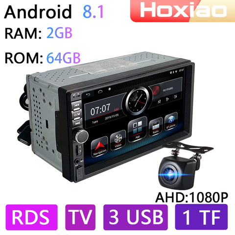 Radio GPS y reproductor multimedia para coche, dispositivo con Android 8,1, 2 dines, 2G RAM, 64GB ROM, wifi, FM, AM, RDS, BT, ISDB, TV, 2 dines ► Foto 1/6