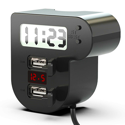Cargador USB Dual de carga rápida para motocicleta, voltímetro LED Digital de reloj, accesorios impermeables con cubierta USB, 5V, 3.1A/1.5A ► Foto 1/6