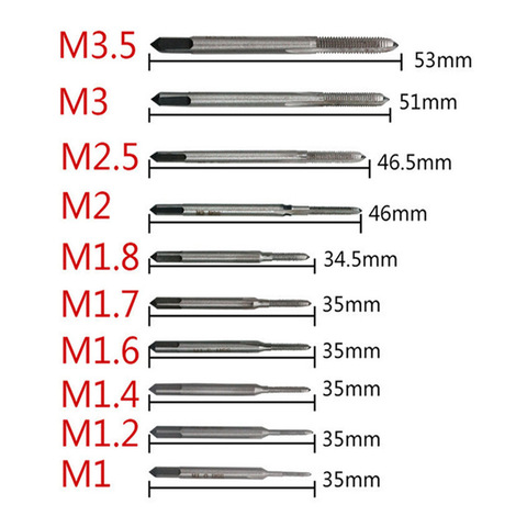 Juego de herramientas manuales para roscar, golpear, golpear, M1, M1.2, M1.4, M1.6, M1.7, M1.8, M2, M, 2,5 M, 3, M3.5, 10 unidades ► Foto 1/3