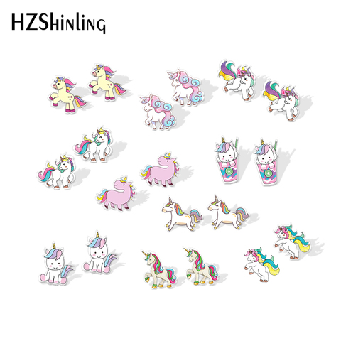 Pendientes de resina epoxi con forma de unicornio para niña y niño, Pendiente de acrílico de resina con diseño de unicornio, 2022 ► Foto 1/6