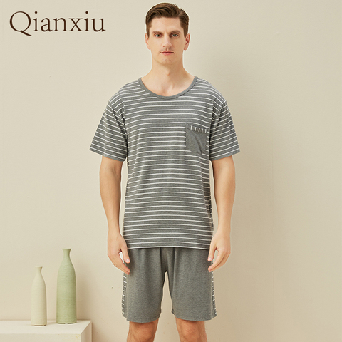 Pijamas de algodón a rayas para hombre, traje para casa de estilo simple, verano, pyjamas1305 ► Foto 1/6