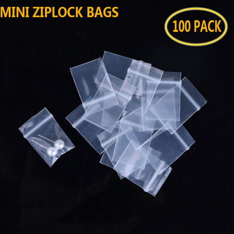 Mini bolsas Ziplock de plástico transparente para joyería, bolsas de embalaje reutilizables con cierre de cremallera de polvo, pequeñas y más gruesas de cristal, 100 Uds. ► Foto 1/5