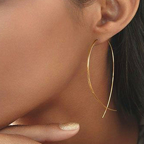 Pendientes colgantes en forma de pez para mujer, aretes minimalistas hechos a mano de alambre de cobre para mujer, aretes de gota Largas, aretes geométricos femeninos ► Foto 1/6