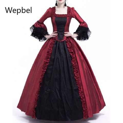 Wepbel-vestido de encaje navideño para mujer, vestido de fiesta Medieval de manga acampanada, corte Retro, de talla grande con cuello cuadrado, vestido de cintura alta ► Foto 1/6