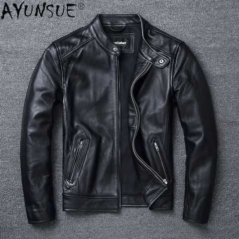 Ayunsure-Chaqueta de cuero de vaca auténtico para hombre, chaquetas de motocicleta, ropa Vintage, abrigo de otoño, 5XL, 6XL, LXR634 ► Foto 1/6