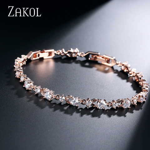 ZAKOL-pulsera de hojas de cristal de circonia ovalada, brazalete con Zirconia cúbica de Color oro rosa brillante, joyería de piedras para niña y mujer, FSBP134 ► Foto 1/6