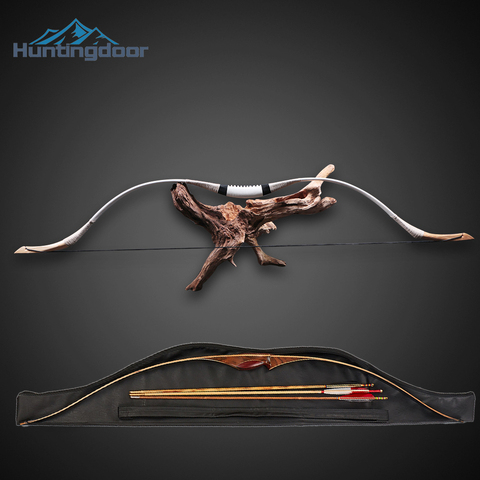 Huntingdoor 30-70lbs mongol arco de caza arco Longbow tradicional de cuero de vaca de madera de arco recurvo arco para el tiro con arco deportes de tiro ► Foto 1/6