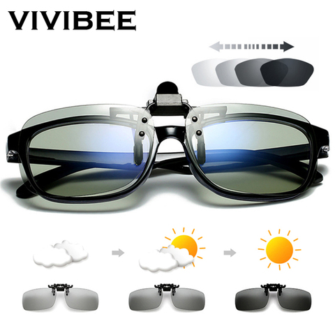 VIVIBEE polarizado cuadrado Flip Up Clip en gafas de sol para hombre fotochromic polarizado gafas de sol para lentes de conducción nocturna ► Foto 1/6