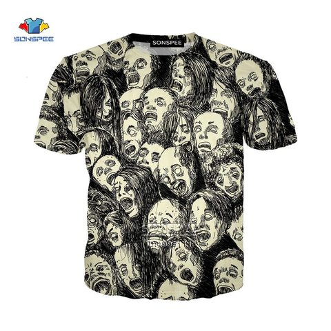 SONSPEE-Camiseta de Manga de Horror para hombre y mujer, ropa de calle con estampado 3D de cómic japonés Junji Ito, informal, Harajuku, de verano ► Foto 1/5