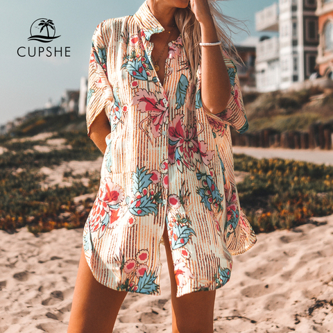 CUPSHE estampado Floral botón Cove, Sexy largo bata estilo camisa capas 2022 mujeres traje de baño de playa de verano playa ► Foto 1/4