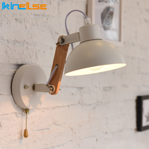 Candelabro nórdico para el hogar, lámpara de pared LED con brazo ajustable, de hierro y madera, para pasillo, dormitorio, hogar y oficina ► Foto 1/6