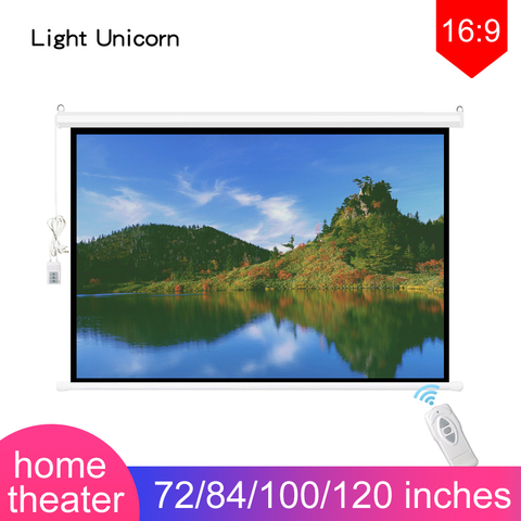 Pantalla eléctrica para proyector de cortinas, luz de unicornio 72/84/100/120inches16:9, motorizada para todas las pantallas LED LCD, DLP, proyector láser ► Foto 1/1