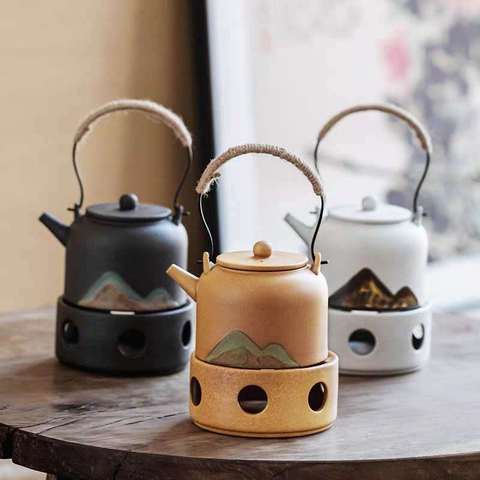 Estufa de té caliente de estilo japonés, juego de té y tetera, vela, horno de hervido, té aromático, Té cálido, pequeña, Infusor de té ► Foto 1/6