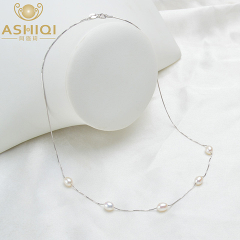 ASHIQI Real 925 Cadena de collar de plata esterlina de 6-7mm de perlas de agua dulce naturales colgante de joyería para regalo de las mujeres ► Foto 1/6