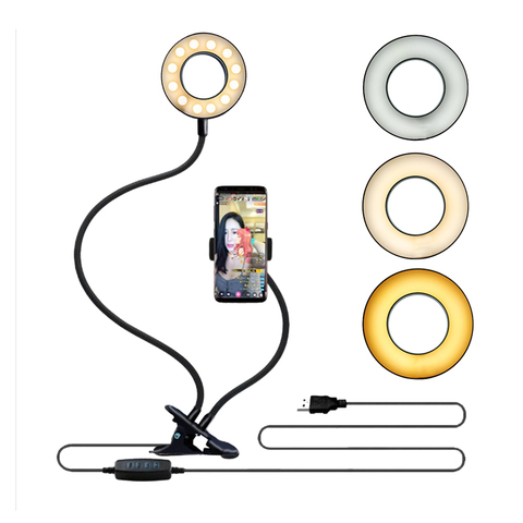 Anillo de luz Universal para selfies con soporte Flexible para teléfono móvil, soporte perezoso, lámpara de escritorio, luz LED para Stream en vivo, oficina y cocina ► Foto 1/6