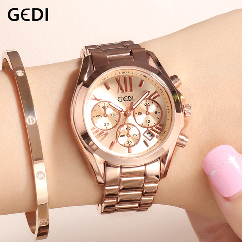 Reloj de lujo de oro rosa para Mujer, pulsera de moda, Reloj de cuarzo, informal ► Foto 1/6