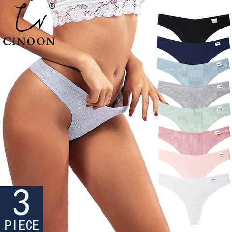 CINOON 3 unidslote V cintura de algodón de G-String Tanga bragas cadena ropa interior Mujer ropa interior braguitas lencería Sexy pantalones bajo damas íntimo ► Foto 1/6