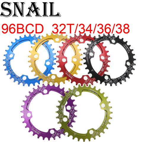 Plato de SNAIL 96 BCD para bicicleta de montaña, plato de dientes individual, para shimano 32t 34t 36t 38t, 96BCD 32 34 36 38 ► Foto 1/6