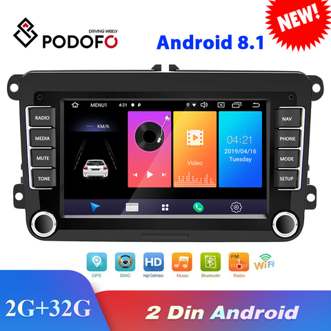 Podofo-Radio Multimedia con GPS para coche, Radio con reproductor, Android 8,1, 2Din, navegador, para VW/Volkswagen/Golf/Polo/Tiguan/Passat/b7/b6/SEAT/leon/Skoda/Octavia ► Foto 1/6