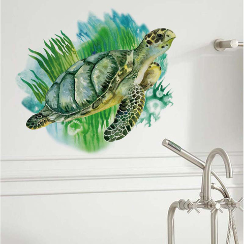 Zollor-pegatina de pared de tortuga marina verde, adhesivo creativo para puerta de vidrio del fregadero del baño, autoadhesivo con personalidad, decoración Simple ► Foto 1/6