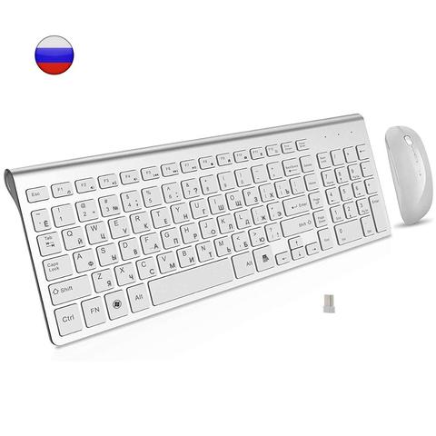 Teclado y ratón inalámbricos, combo de 2,4G de caracteres rusos e inglés, portátil, para Windows, Mac y Android ► Foto 1/6