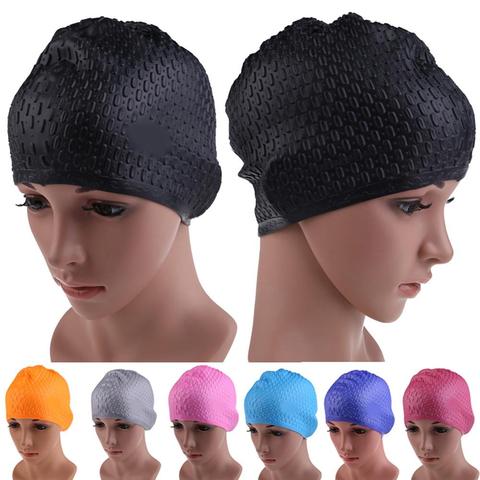 Gorros de natación impermeables de silicona que protegen las orejas de pelo largo gorro de piscina deportivo tamaño libre para hombres y mujeres adultos ► Foto 1/6