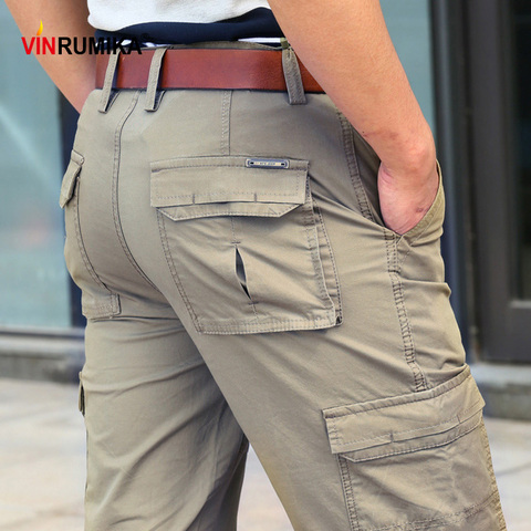 2022 de los hombres de verano Multi-Bolsillo Pantalones Hombre primavera otoño Casual de marca ejército verde algodón pantalones Cargo pantalones largos ► Foto 1/6