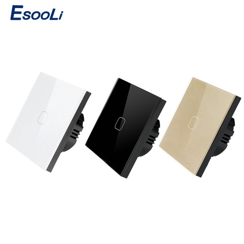 Esooli-Interruptor de pared con Panel de cristal, pulsador táctil estándar UE/RU, 1 Banda, luz de 1 vía, pantalla táctil, función táctil Olny ► Foto 1/6