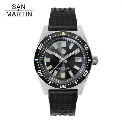 Reloj de pulsera San Martin NH35A para hombre, reloj de pulsera automático de buceo de acero inoxidable, con bisel de cerámica de vidrio curvo, 62mas, 20ATM, novedad de 2022 ► Foto 1/6