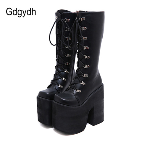 Gdgydh-botas para mujer de tacón alto extremo con plataforma gruesa, zapatos de tacón grueso de 17cm, estilo Punk, botas hasta la rodilla, talla grande 43, para invierno ► Foto 1/6