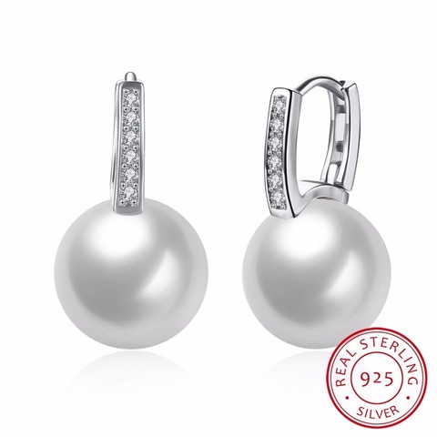 Lekani aro-pendientes de plata de primera ley con perla blanca para mujer, aretes pequeños, plata esterlina 925, Circonia cúbica, zirconia, circonita, zirconita, diseño pequeño ► Foto 1/6