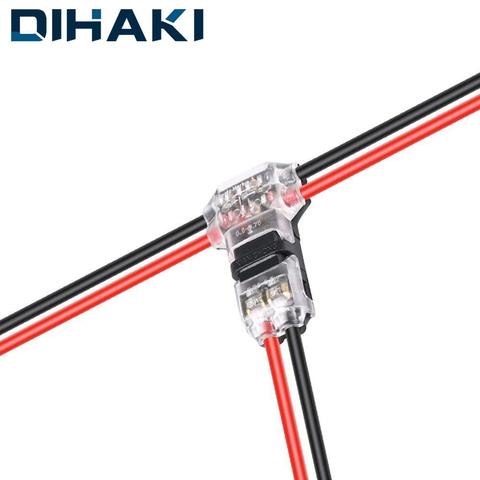 Uds T-tipo de conector de Cable conector de Terminal de Cable de empalme rápido 25mm x 10,55mm para coche eléctrico de Audio 24-18AWG de ABS + cobre ► Foto 1/6