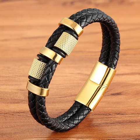 Pulsera de cuero de acero inoxidable con forma de patrón Irregular para hombre personalizada 3 colores clásicos para regalo de cumpleaños de chicos guapos ► Foto 1/6