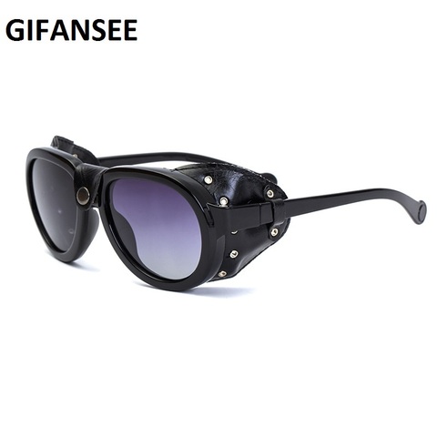 Gafas de sol polarizadas de gran tamaño para hombre y mujer, anteojos de sol unisex con diseño de marca de lujo, redondos de cuero Steampunk, estilo Vintage, con UV400 ► Foto 1/6