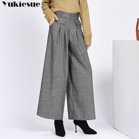 2022 invierno de lana de las mujeres pantalones de cintura alta ancho plisado pantalones de pierna pantalones capri de Mujer Pantalones mujer de talla grande 4xl ► Foto 1/6