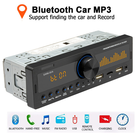 Radio con Bluetooth para coche, receptor de entrada auxiliar estéreo con manos libres, 1 din, localizador de coche, pantalla Digital LED, reproductor Multimedia MP3 ► Foto 1/6