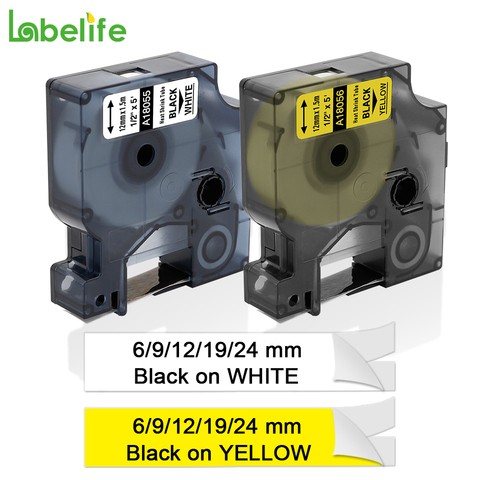 Labelife-tubos retráctiles compatibles con DYMO Calor Industrial, color blanco/amarillo, 6mm, 12mm, 18056, 18051, 18052, 1000 ► Foto 1/6