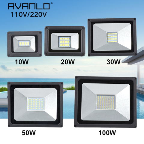 Foco reflector ultra delgado para exteriores, lámpara de jardín impermeable con IP65, con luz led de 10W, 20W, 30W, 50W, 100W y 110V o 220V ► Foto 1/6