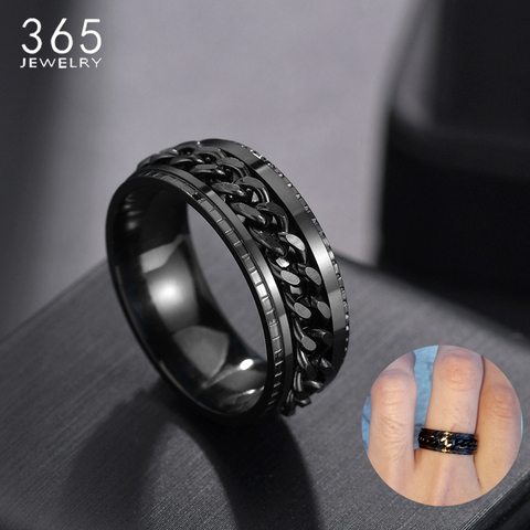 Anillo de cadena giratoria para hombre, de estilo Punk, de 8mm, color negro, con textura de neumático de acero inoxidable, 1 unidad, regalo de joyería para hombre ► Foto 1/6