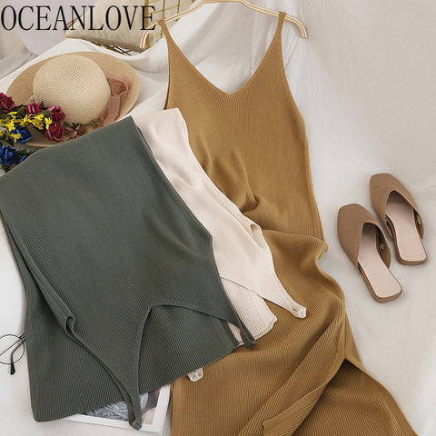 OCEANLOVE-Vestidos de punto lisos para mujer, Vestidos informales fáciles de combinar, moda coreana sencilla, elegantes, ropa 15517 ► Foto 1/6