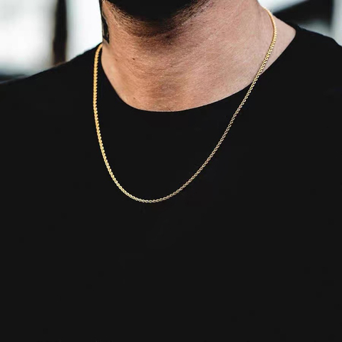 Collar de oro, cadena de hip-hop para hombres y mujeres, collares de 2,4mm, collar de cadena de acero inoxidable largo, collar de enlace impermeable para hombres ► Foto 1/6